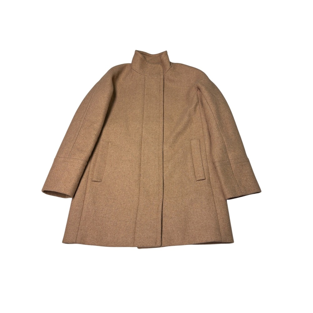 J.Crew CITY COAT Womens Camel Wool Blend Stand Collar Zip Front AB945 Tan Size 4